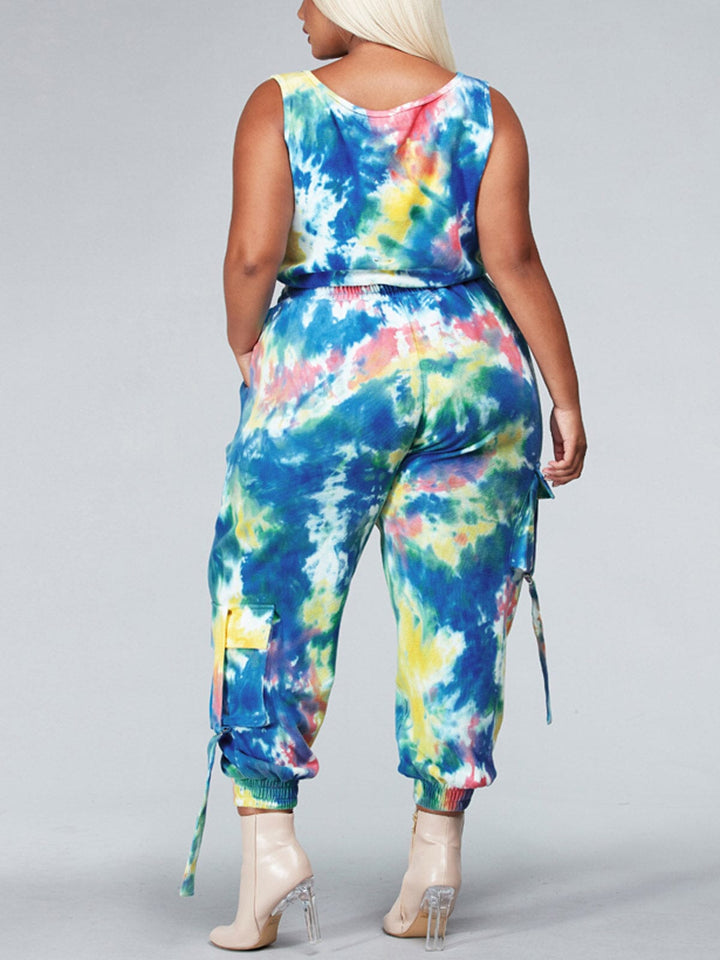 PLUS SIZE SLEEVELESS 2PC. TOP & PANTS TIE DYE SET
