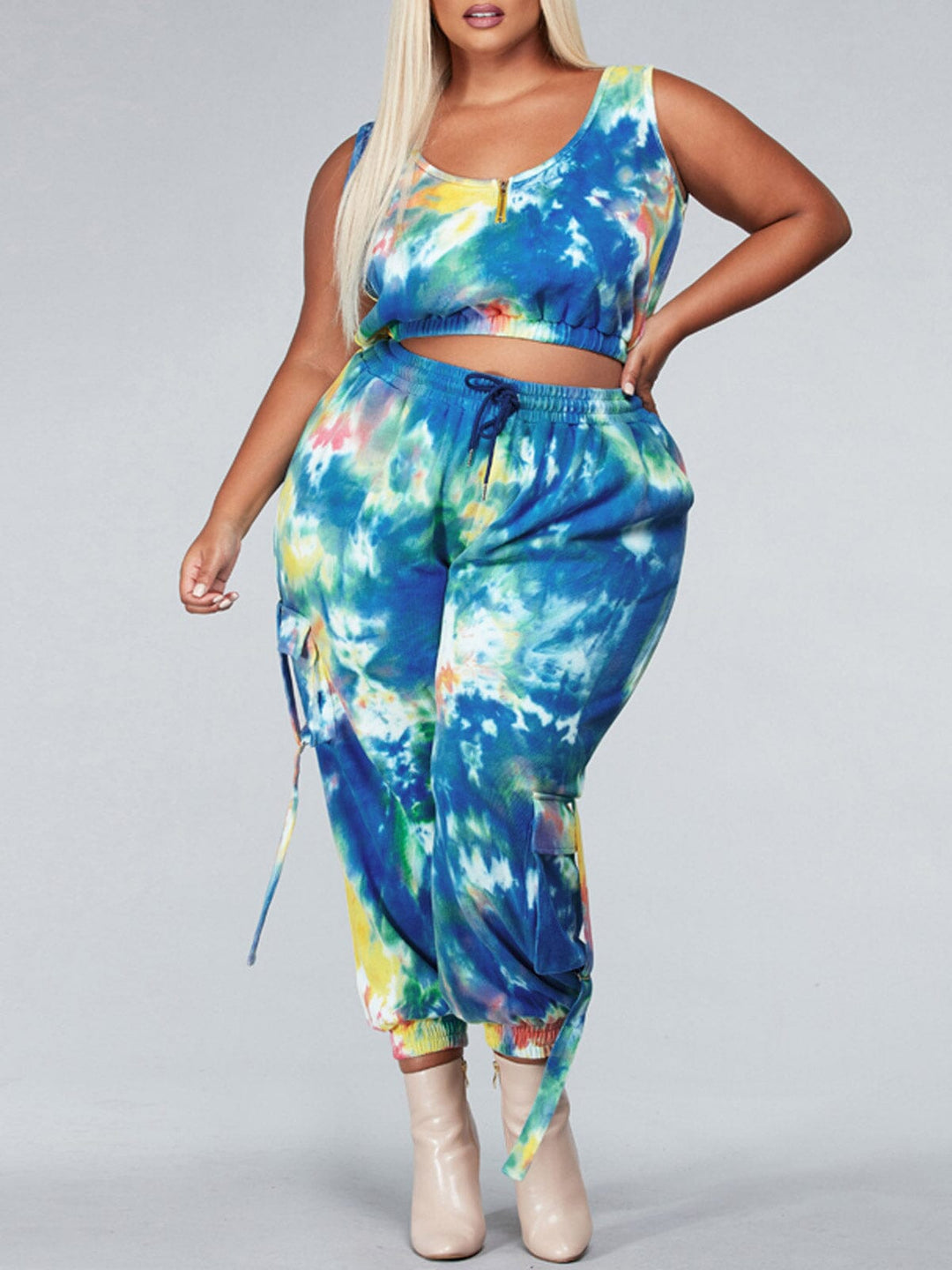 PLUS SIZE SLEEVELESS 2PC. TOP & PANTS TIE DYE SET
