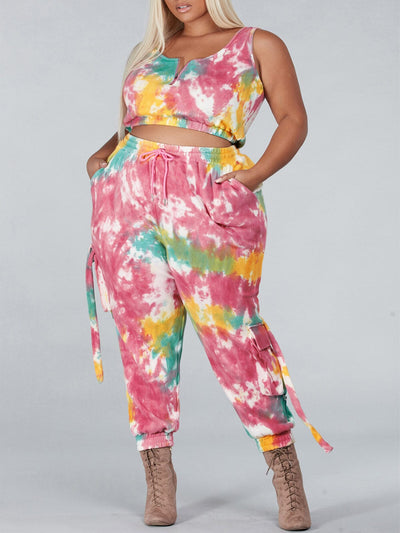 PLUS SIZE SLEEVELESS 2PC. TOP & PANTS TIE DYE SET