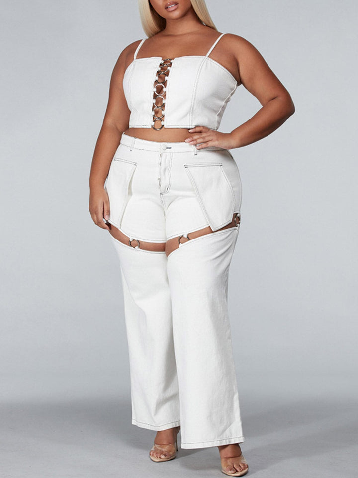 PLUS SIZE SLEEVELESS 2PC. TOP & PANTS CUT OUT SET