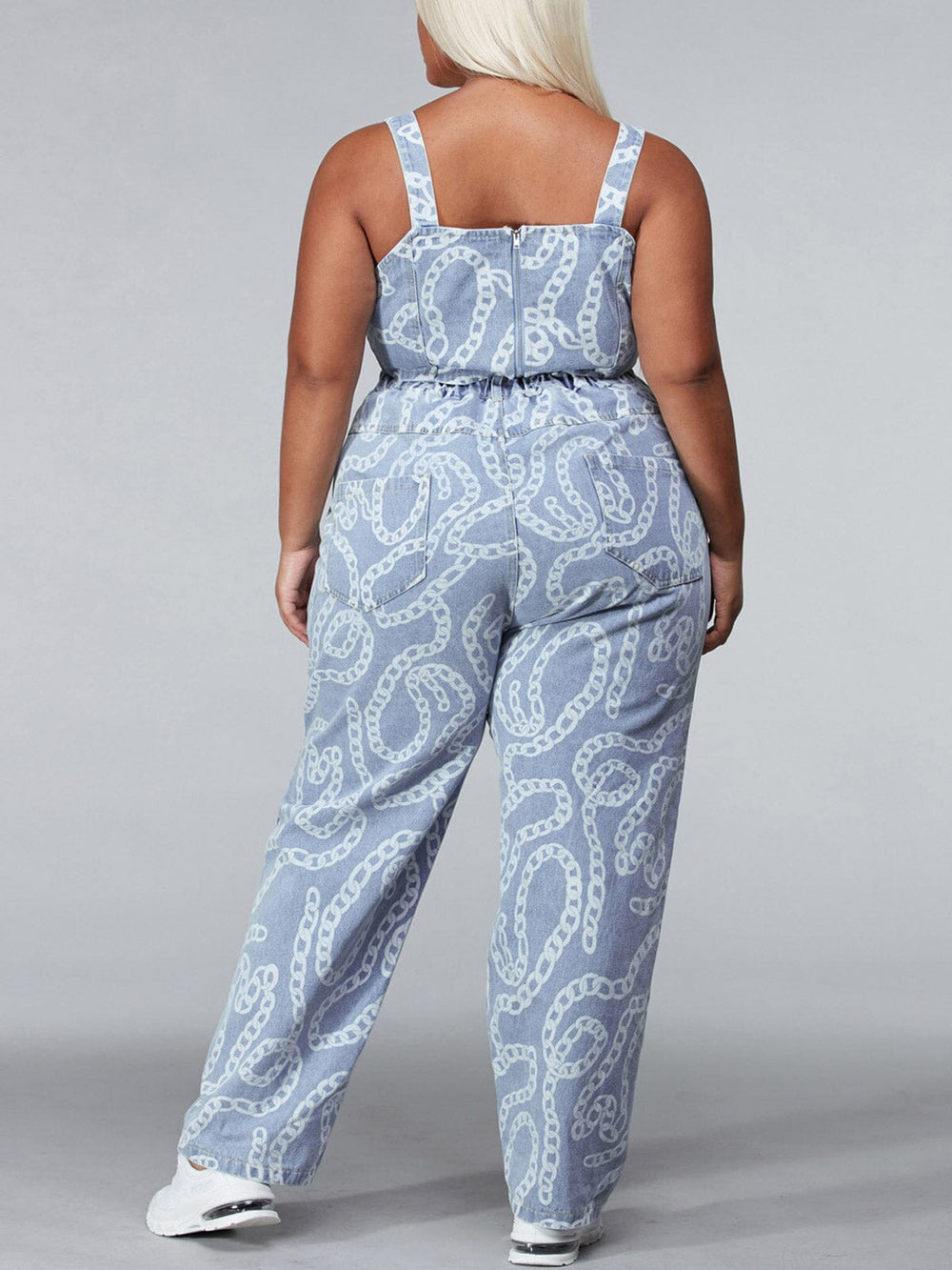 PLUS SIZE SLEEVELESS 2PC. TOP & PANTS DISTRESSED DENIM PRINT SET