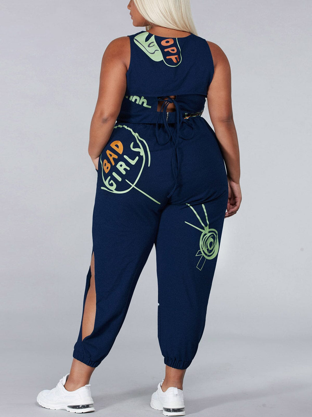 PLUS SIZE SLEEVELESS 3PC. TOP & PANTS GRAPGIC SET