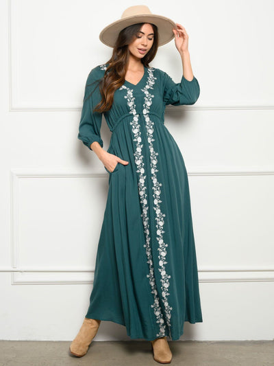 WOMEN'S EMBROIDERED FLORAL MAXI DRESS