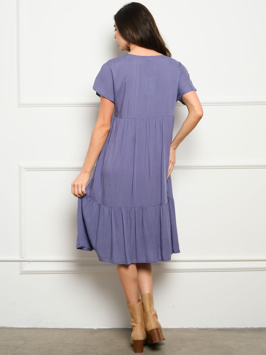 WOMEN'S EMBROIDERY POCKETS MIDI DRESS