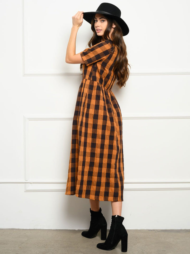 WOMEN'S CHECKER PRINT MIDI DRESS