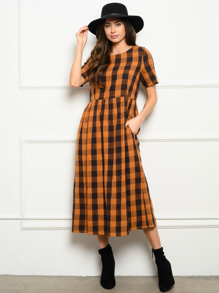 WOMEN'S CHECKER PRINT MIDI DRESS