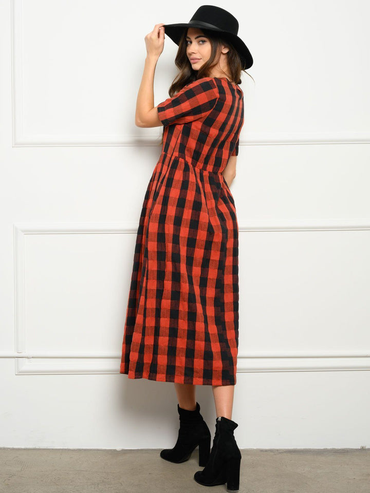 WOMEN'S CHECKER PRINT MIDI DRESS