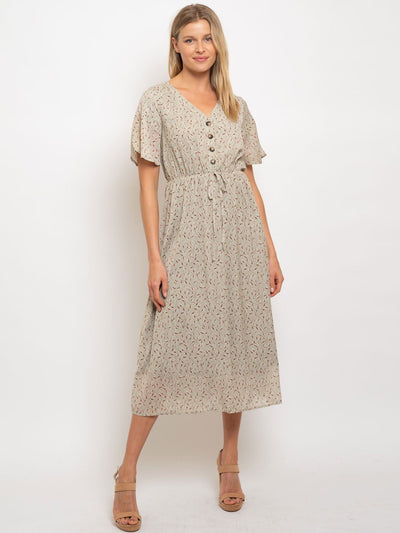 WOMEN'S ADJUSTABLE WAIST MIDI DRESS