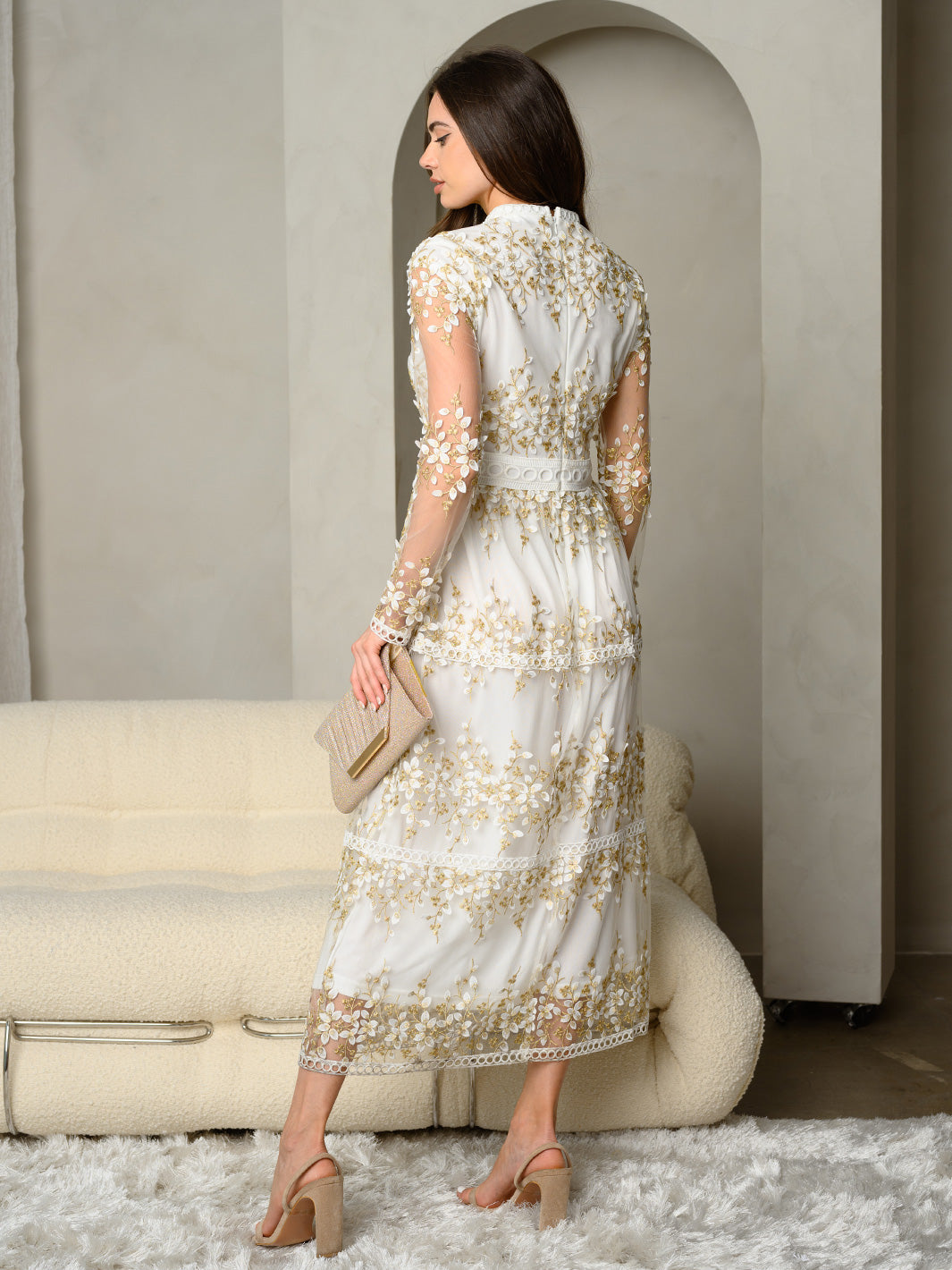 WOMENS EMBROIDERED FLORAL LACE DETAIL TIERED MAXI DRESS