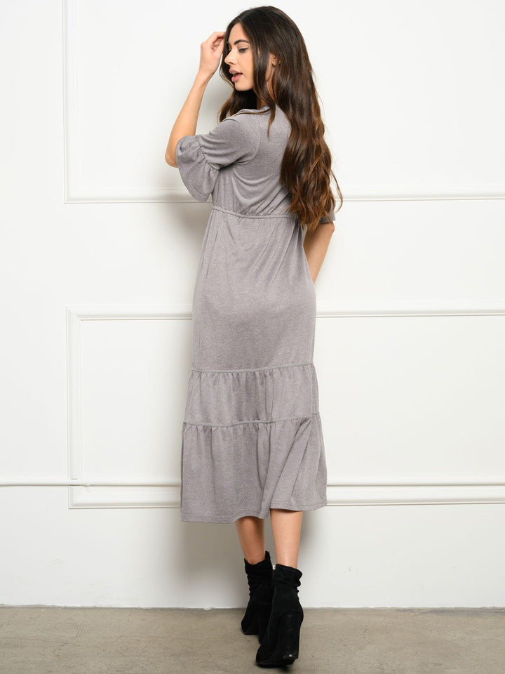 WOMEN'S TIERED LACE TRIM MIDI DRESS