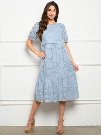 WOMEN'S TIERED FLORAL POCKETS MIDI DRESS