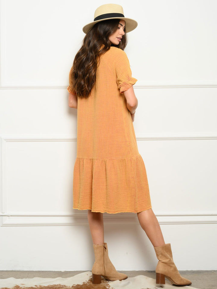 WOMEN'S RUFFLE NECK MIDI DRESS