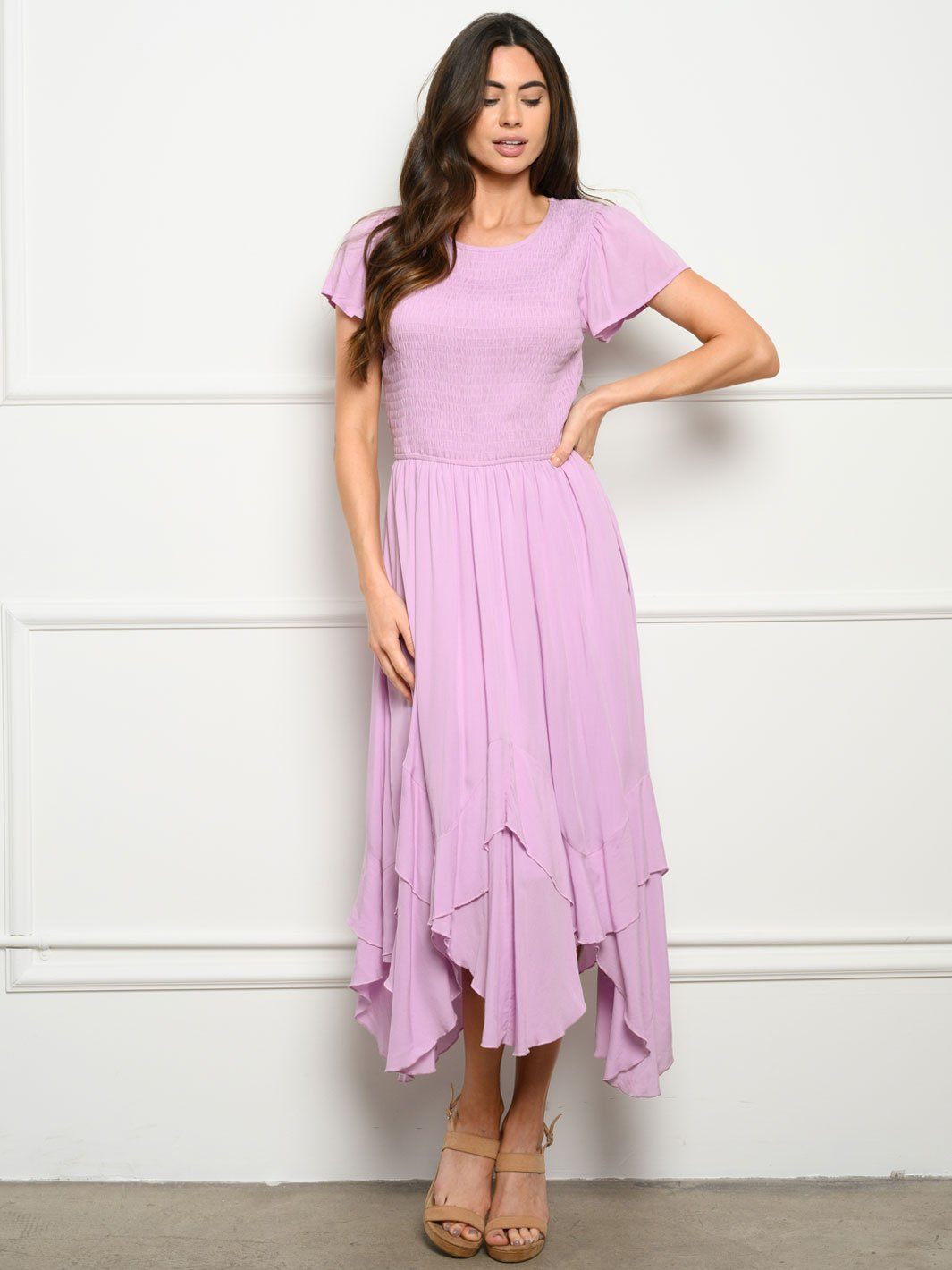 WOMEN'S SMOCKED BODICE MAXI DRESS