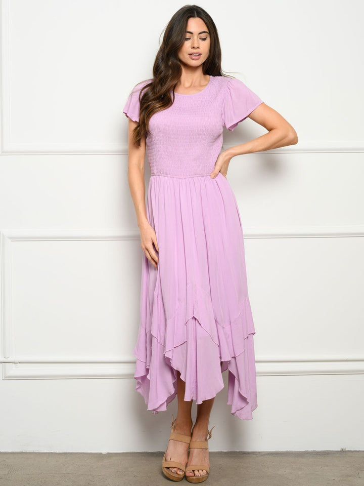 WOMEN'S SMOCKED BODICE MAXI DRESS