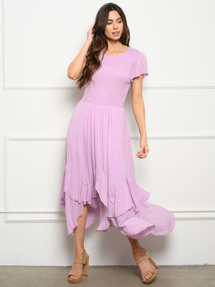 WOMEN'S SMOCKED BODICE MAXI DRESS