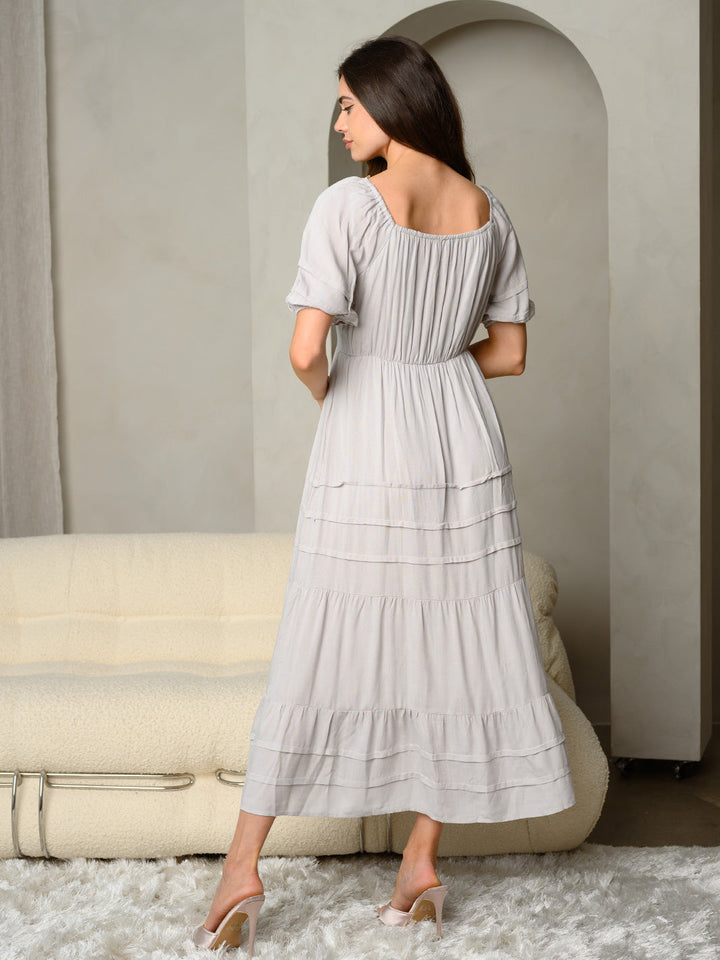 WOMEN'S SQUARE NECK WITH LACE DETAIL FRONT MAXI DRESS