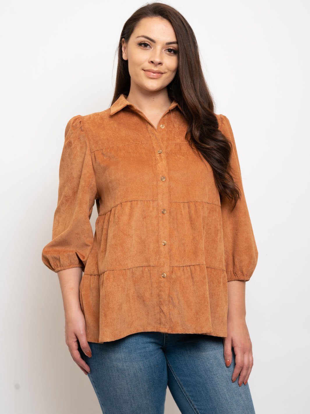PLUS SIZE LONG SLEEVE BUTTON UP TOP