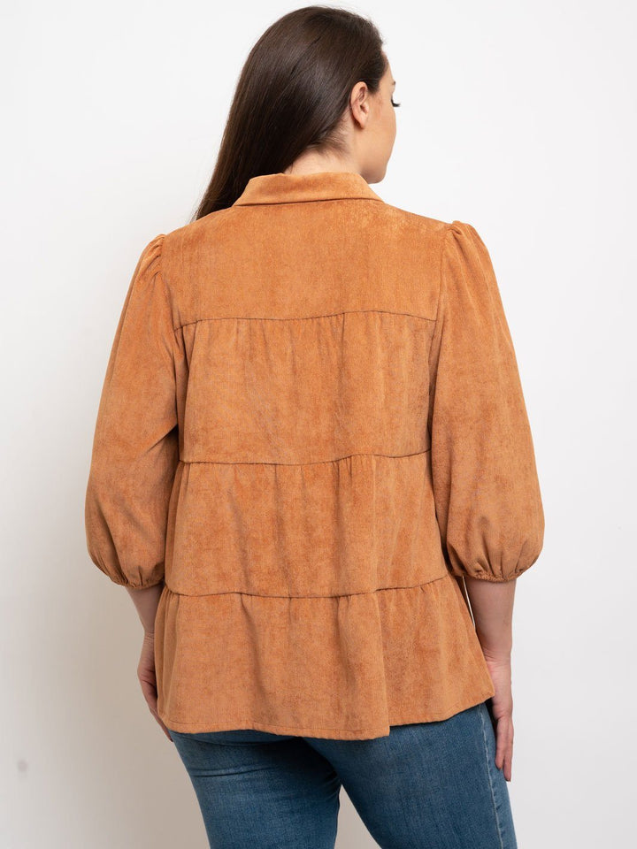 PLUS SIZE LONG SLEEVE BUTTON UP TOP