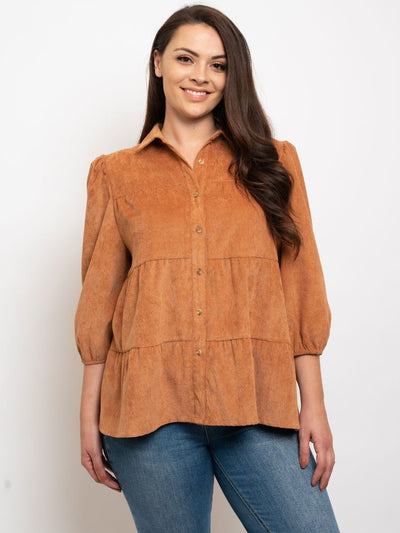 PLUS SIZE LONG SLEEVE BUTTON UP TOP