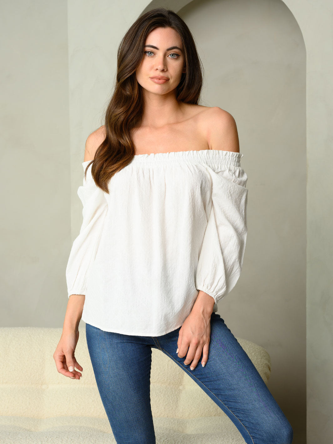 WOMEN'S OFF SHOULDER SMOCK TOP