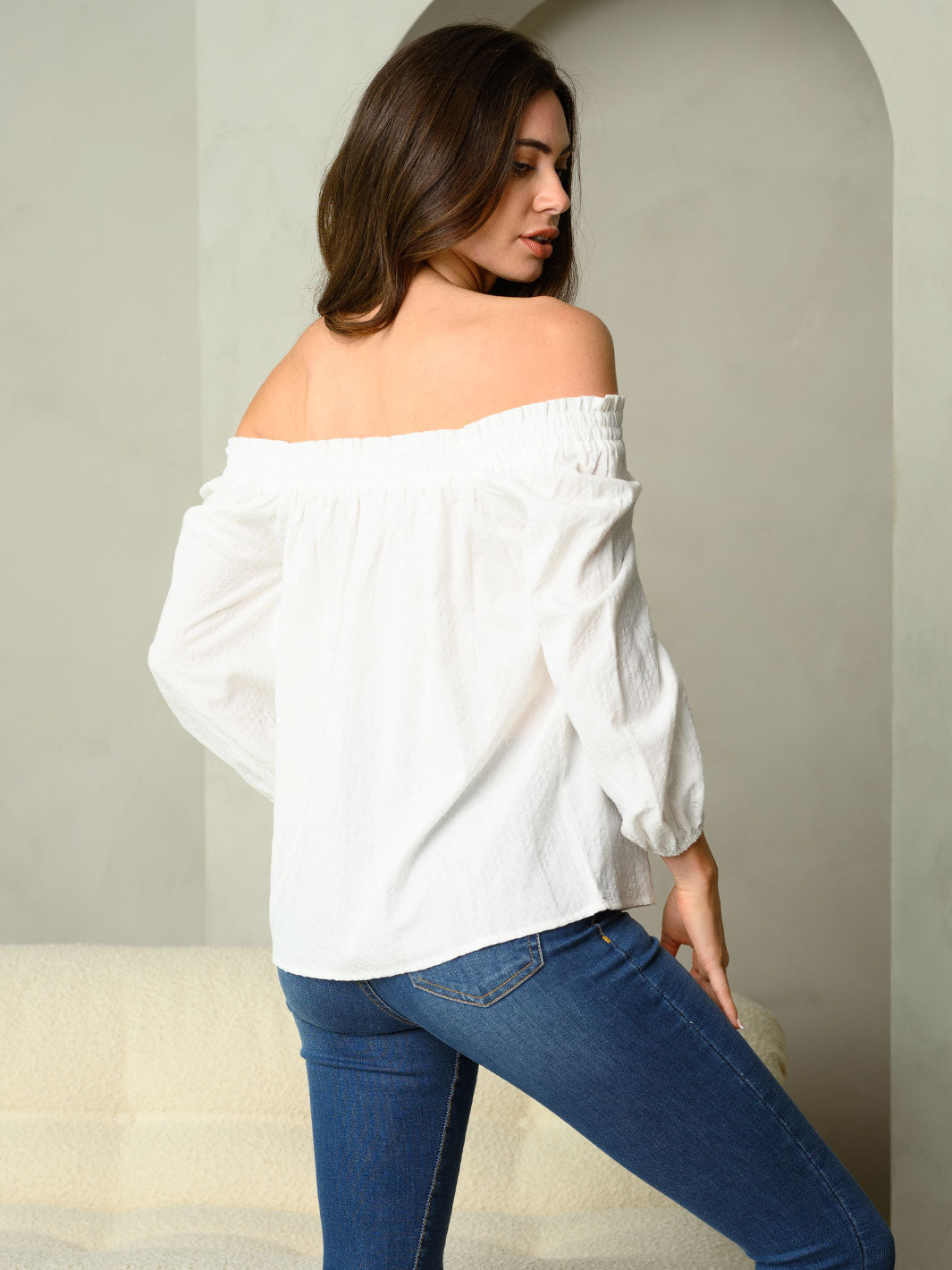 WOMEN'S OFF SHOULDER SMOCK TOP