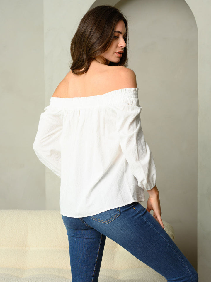 WOMEN'S OFF SHOULDER SMOCK TOP