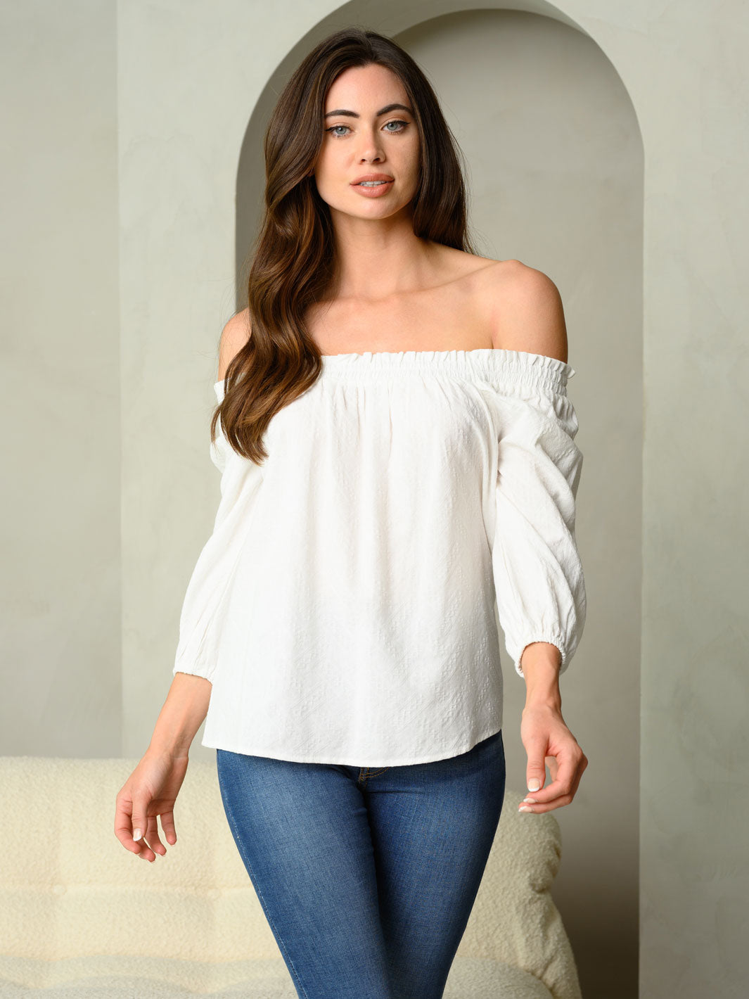 WOMEN'S OFF SHOULDER SMOCK TOP