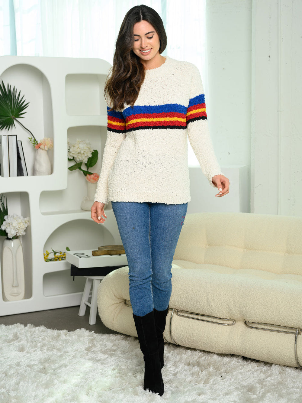 WOMEN'S LONG SLEEVE COLOR BLOCK SWEATER