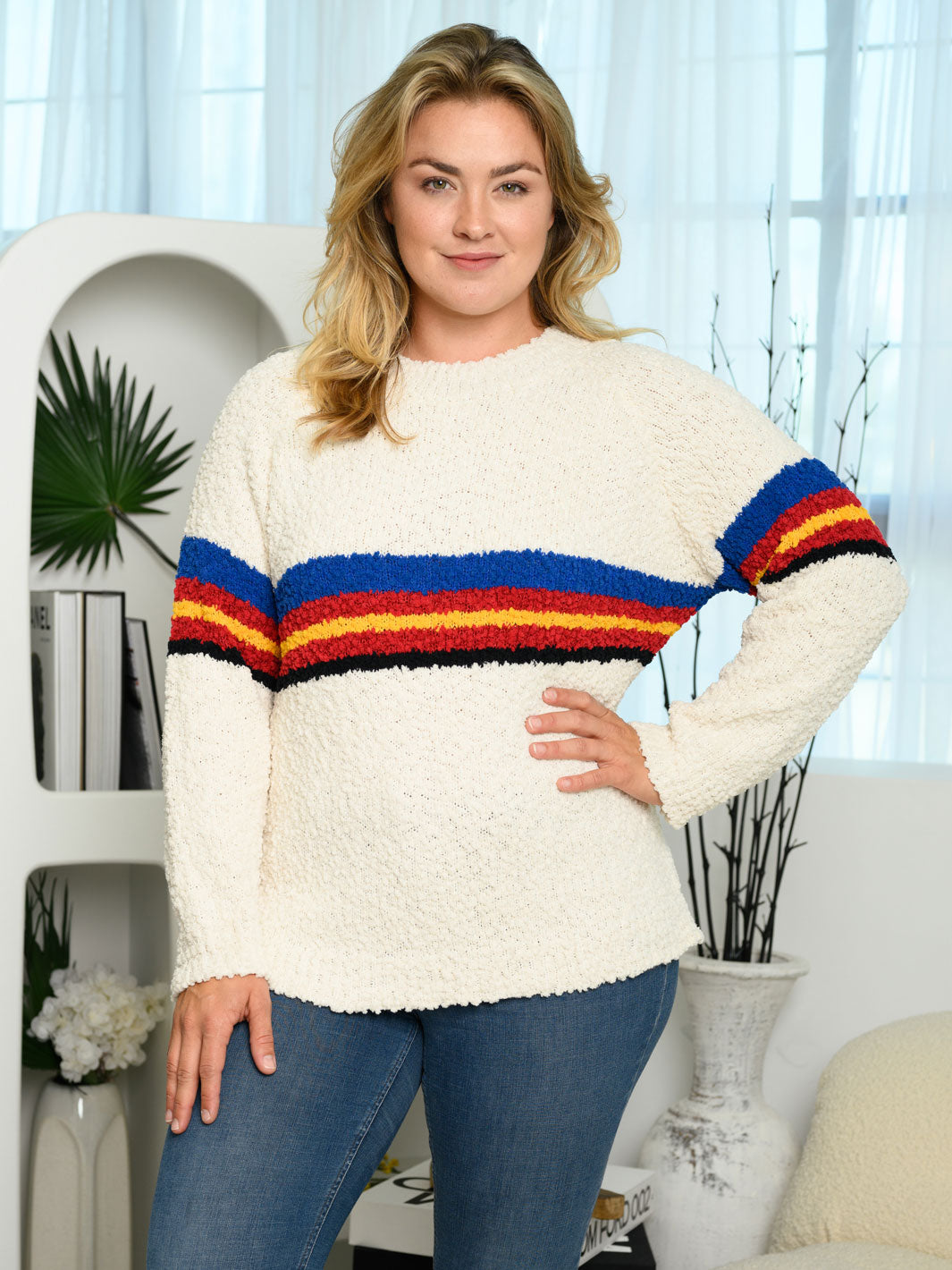 PLUS SIZE LONG SLEEVE COLOR BLOCK SWEATER