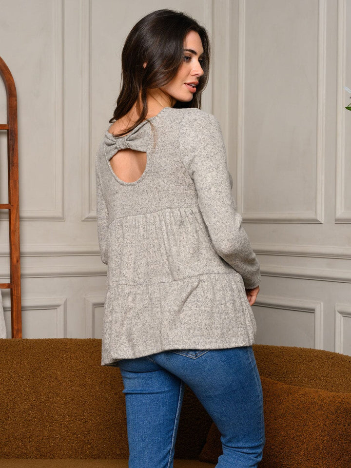 WOMEN'S LONG SLEEVE TIERED BACK DETAILED TOP