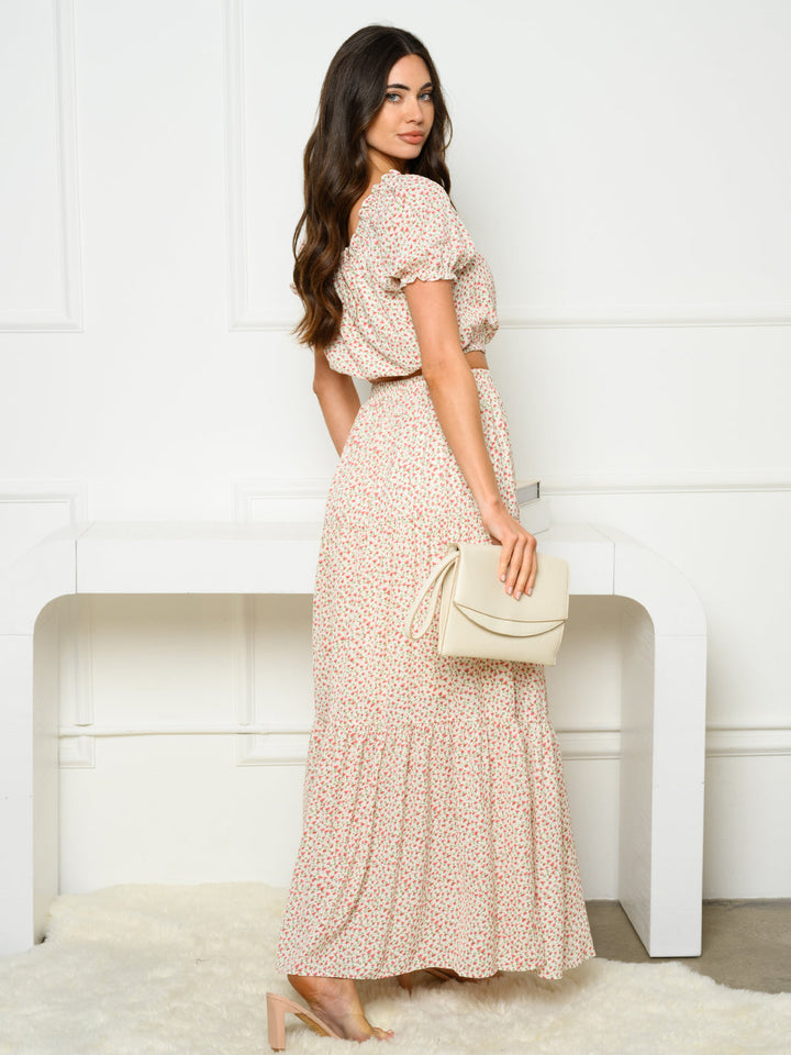 WOMEN'S SHORT SLEEVE TOP & MAXI SKIRT 2PC. FLORAL SET