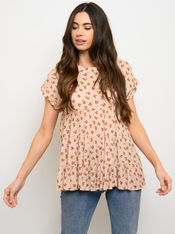 WOMEN'S FLORAL BABY DOLL RUFFLE SLEEVE TOP