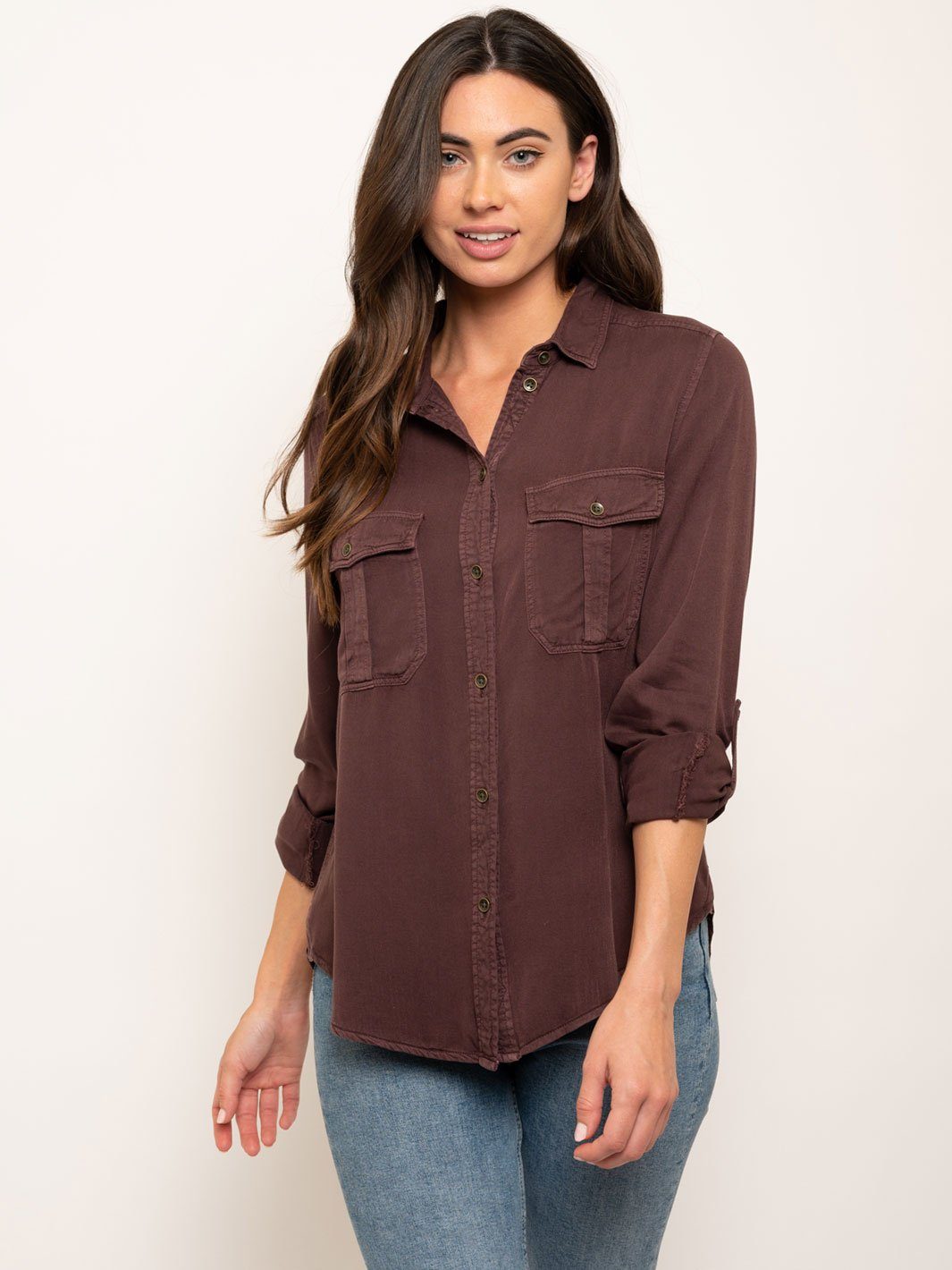 WOMEN'S LONG SLEEVE BUTTON UP TOP