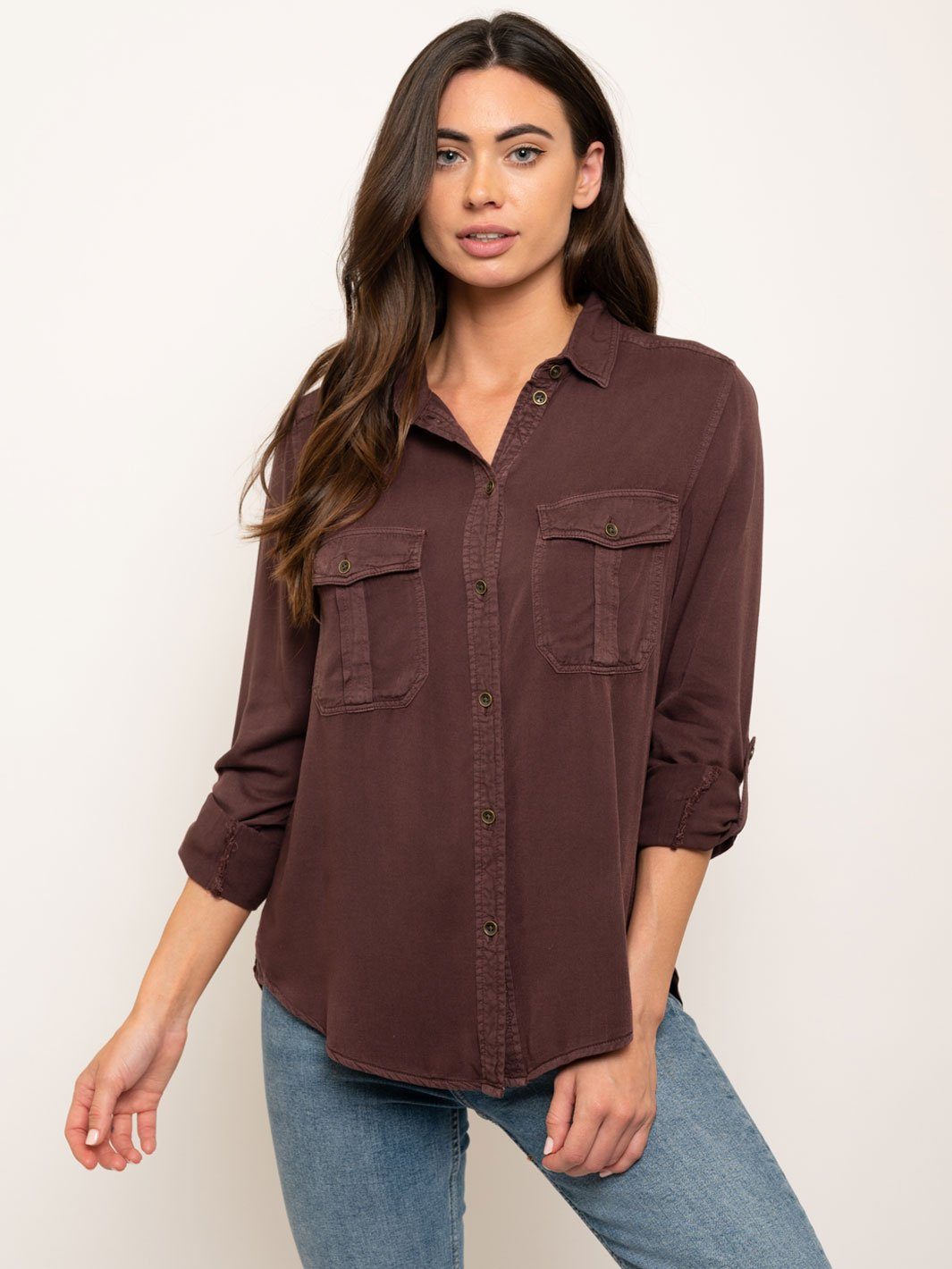 WOMEN'S LONG SLEEVE BUTTON UP TOP
