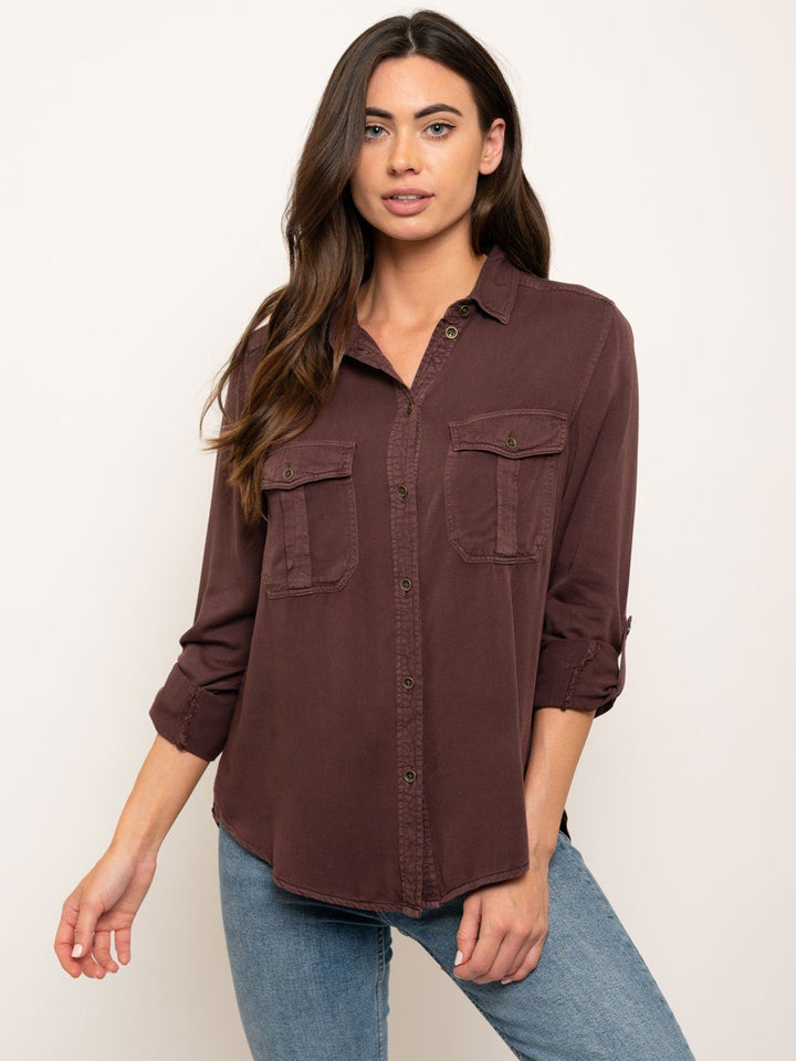 WOMEN'S LONG SLEEVE BUTTON UP TOP