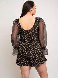 PLUS SIZE BLACK FLORAL LONG SLEEVE ROMPER