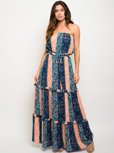 WOMEN'S SLEEVELESS MULTI PRINT MAXI DRESS