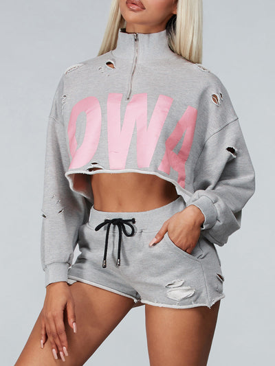 WOMEN'S 2PC. LONG SLEEVE TOP & SHORTS GRAPHIC SET