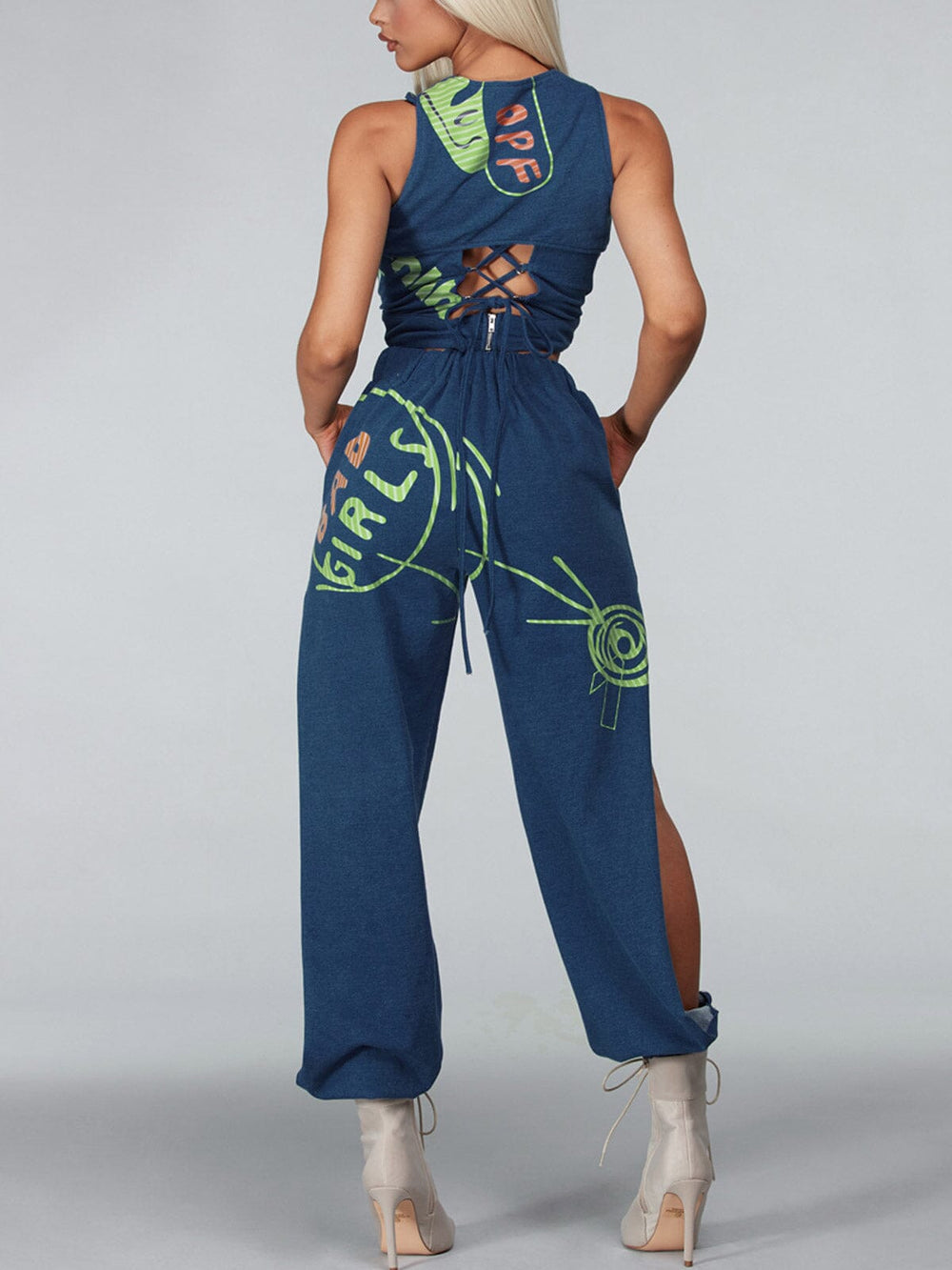 WOMEN'S SLEEVELESS 3PC. TOP & PANTS GRAPHIC SET