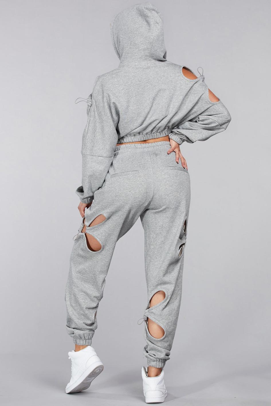WOMEN'S LONG SLEEVE HOODIE & PANTS CUT OUT 2PC. SET