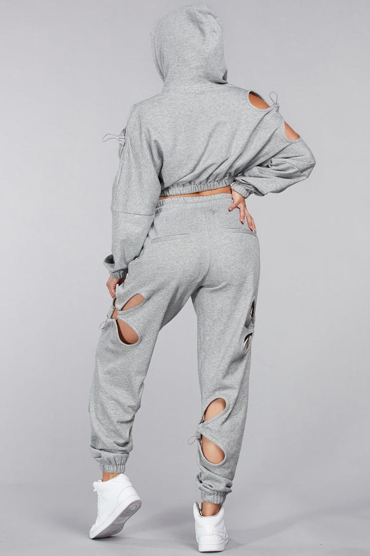 WOMEN'S LONG SLEEVE HOODIE & PANTS CUT OUT 2PC. SET