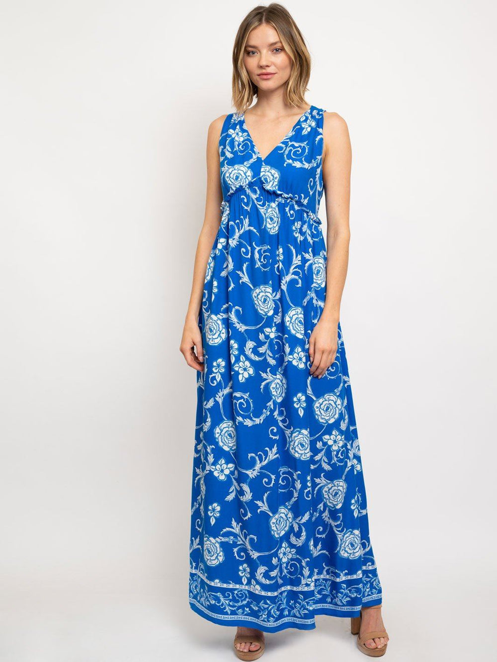 WOMEN'S FLORAL V-NECK MAXI DRESS