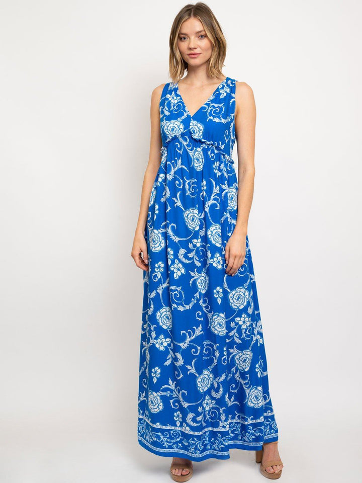 WOMEN'S FLORAL V-NECK MAXI DRESS