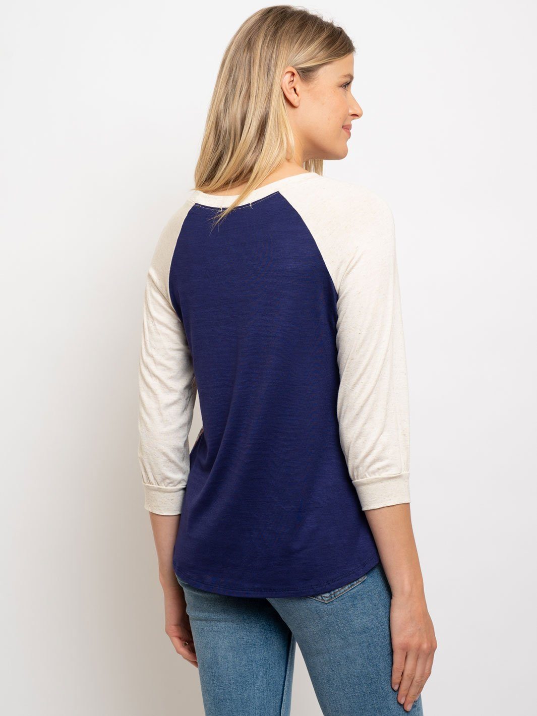 WOMEN'S 3/4 SLEEVE FLORAL PRINT CONTRAST TOP