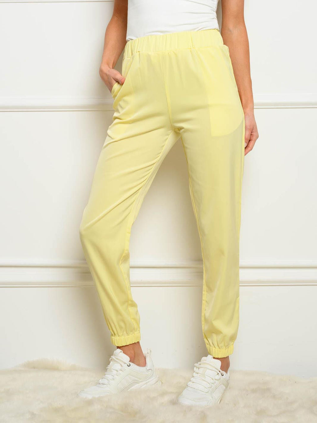 WOMEN'S SMOCK WAIST POCKETS PANTS