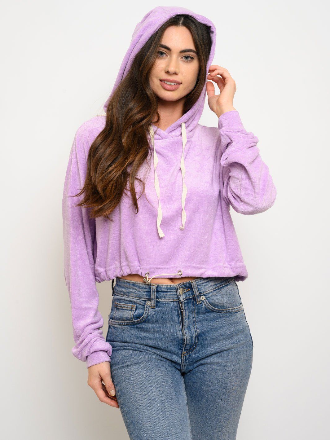 WOMEN'S LONG SLEEVE CROP HOODIE TOP