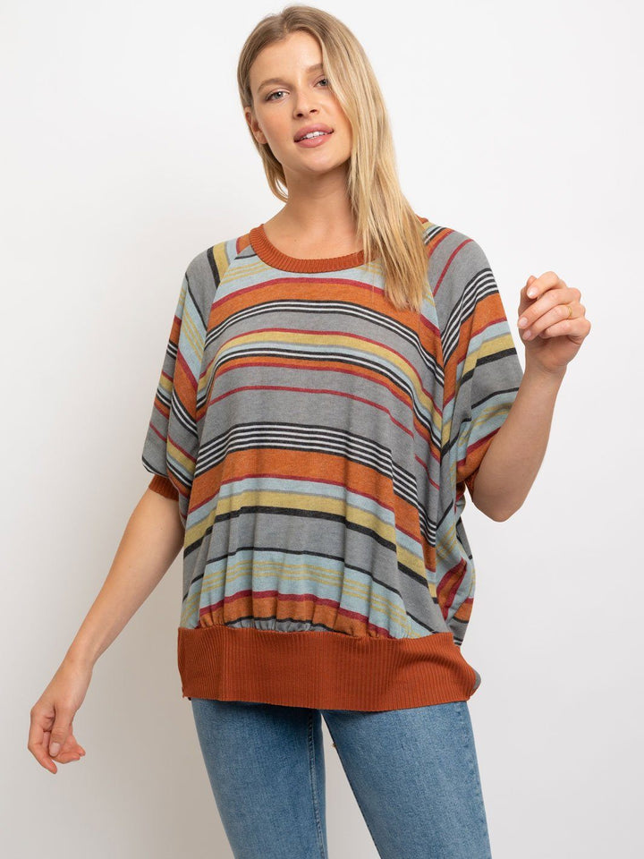 WOMEN'S STRIPED FLOWY LONG SLEEVE TOP