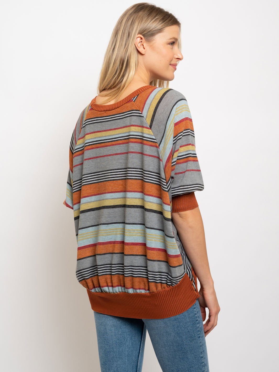 WOMEN'S STRIPED FLOWY LONG SLEEVE TOP