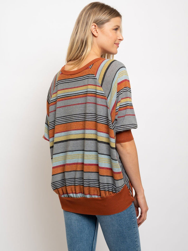 WOMEN'S STRIPED FLOWY LONG SLEEVE TOP