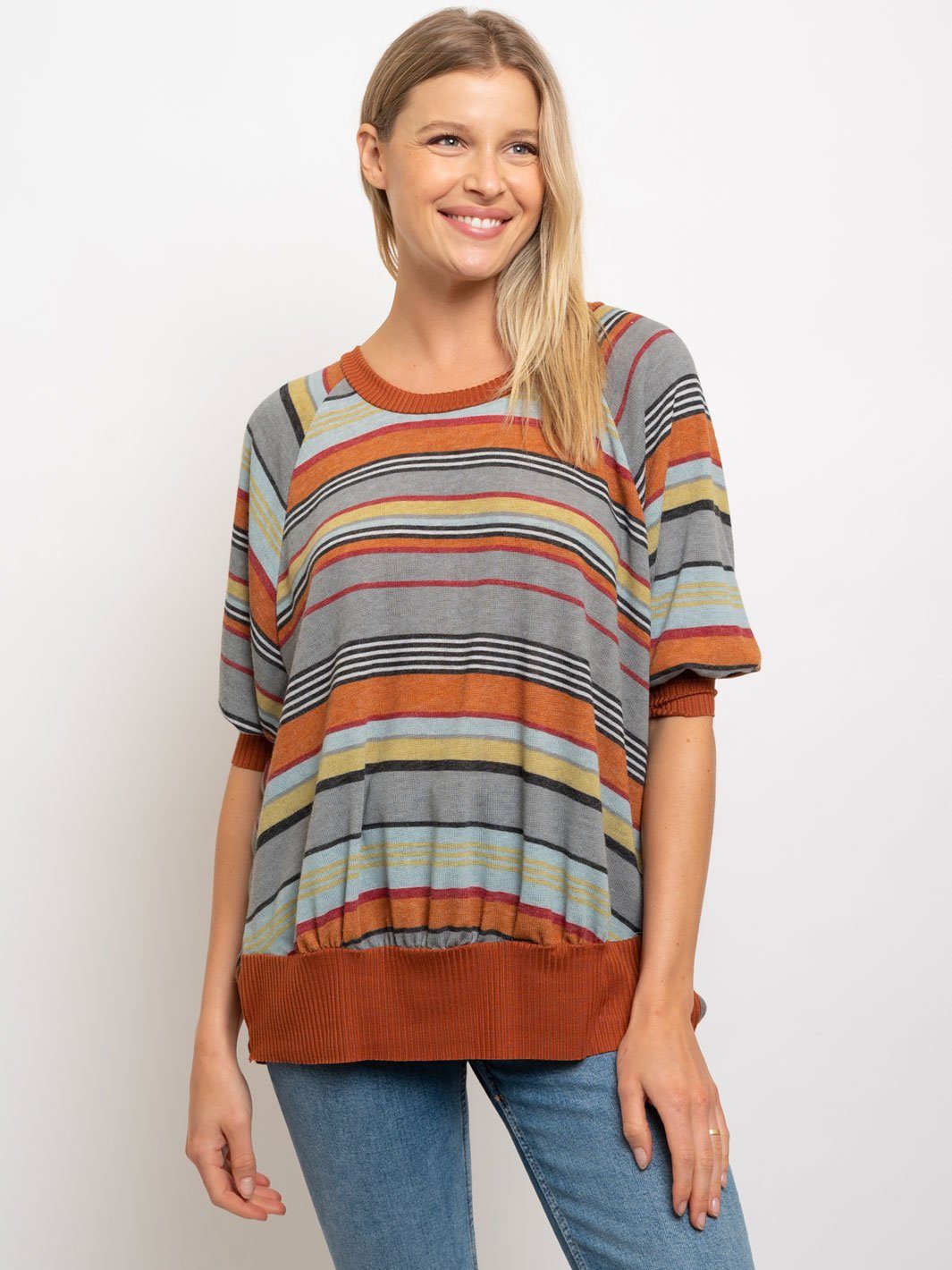 WOMEN'S STRIPED FLOWY LONG SLEEVE TOP